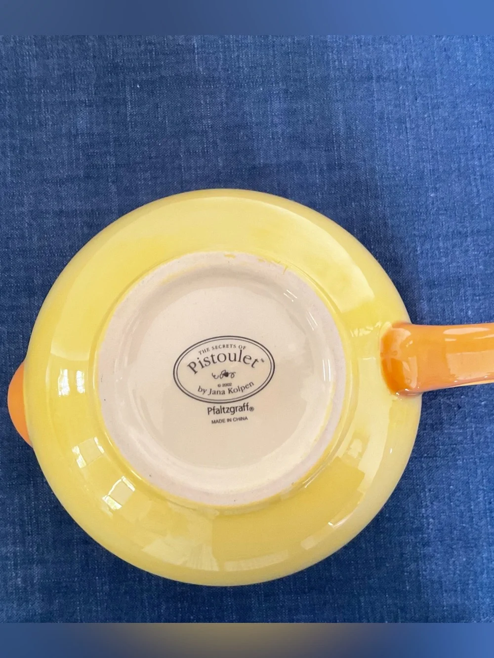 Discontinued Pfaltzgraff Pistoulet by Jane Koplen Ceramic Teapot with Blue Lid